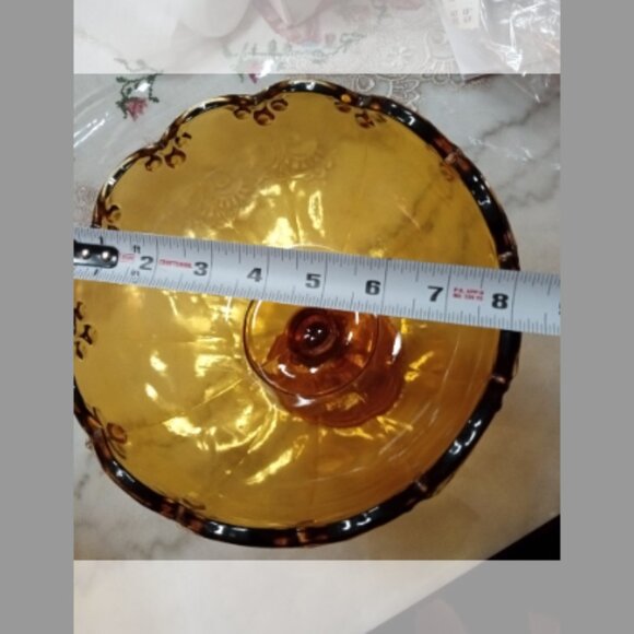 Vintage Amber Indiana Glass Tear Drop Pedestal  Bowl - Picture 5 of 6